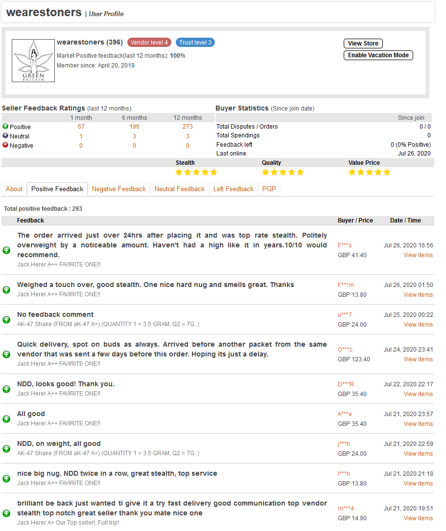 GreenBritain Empire Market feedback